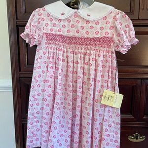 Pink Floral Smocked Dress w/ White Bonnet! NWT